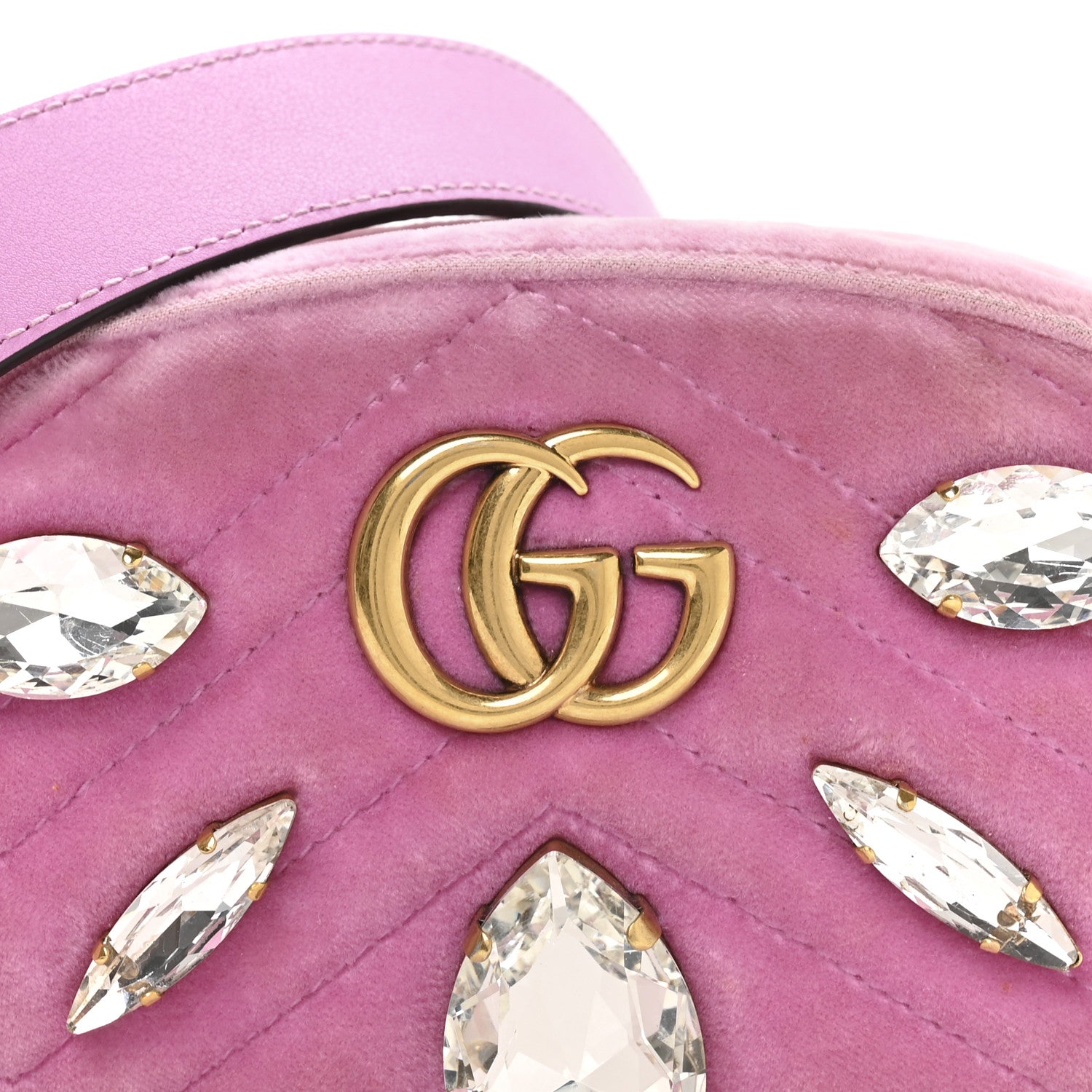 Gucci Velvet Matelasse Marquise Crystals GG Marmont Belt Bag 85 34 Malva