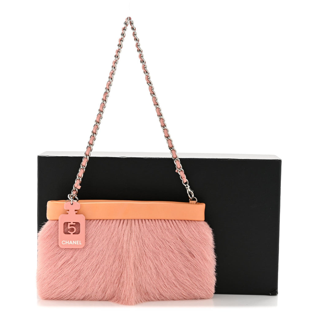 Chanel Rabbit Fur N°5 Pochette Pink Orange