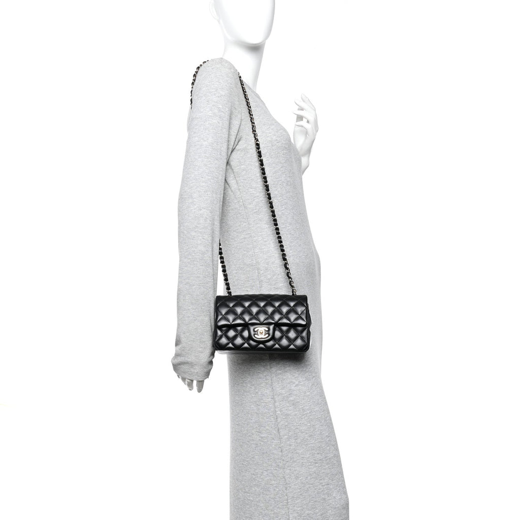 Chanel Lambskin Quilted Mini Rectangular Flap Black