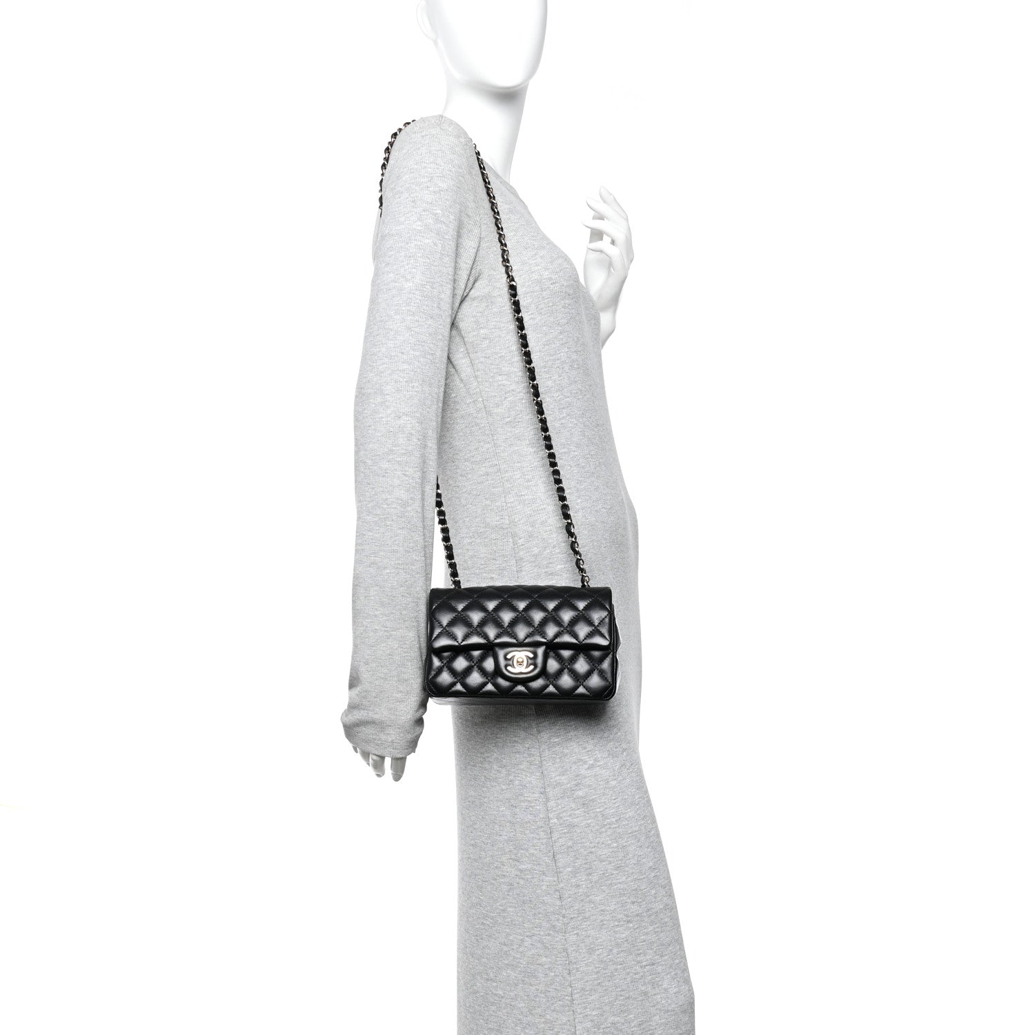 Chanel Lambskin Quilted Mini Rectangular Flap Black