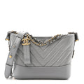 Chanel Aged Calfskin Chevron Quilted Small Gabrielle Hobo Grey