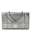 Christian Dior Metallic Patent Micro-Cannage Diorama Wallet on Chain Pouch Silver