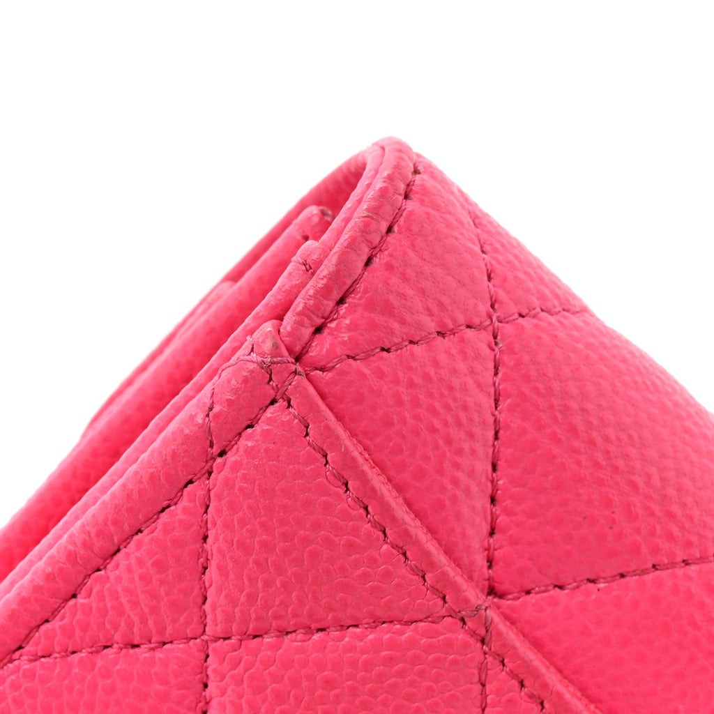 Caviar Quilted Flap Card Holder Wallet Fuchsia