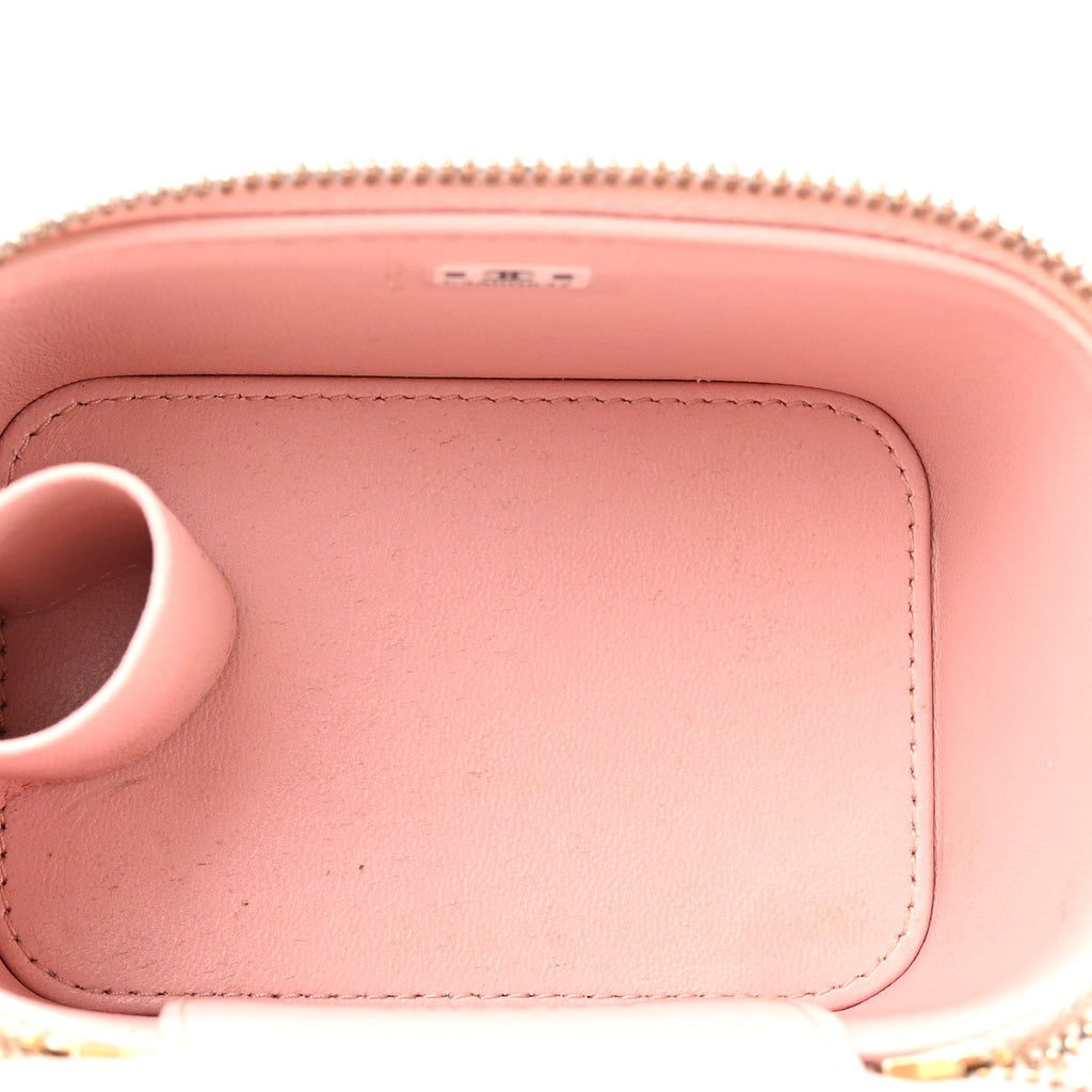 Chanel Lambskin Quilted Mini Sweet Camellia Vanity Case With Chain Pink