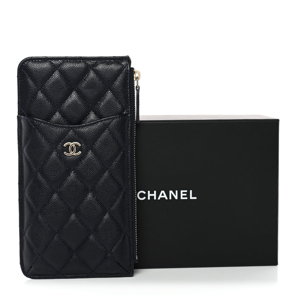 Caviar Quilted Classic Flat Wallet Pouch Navy