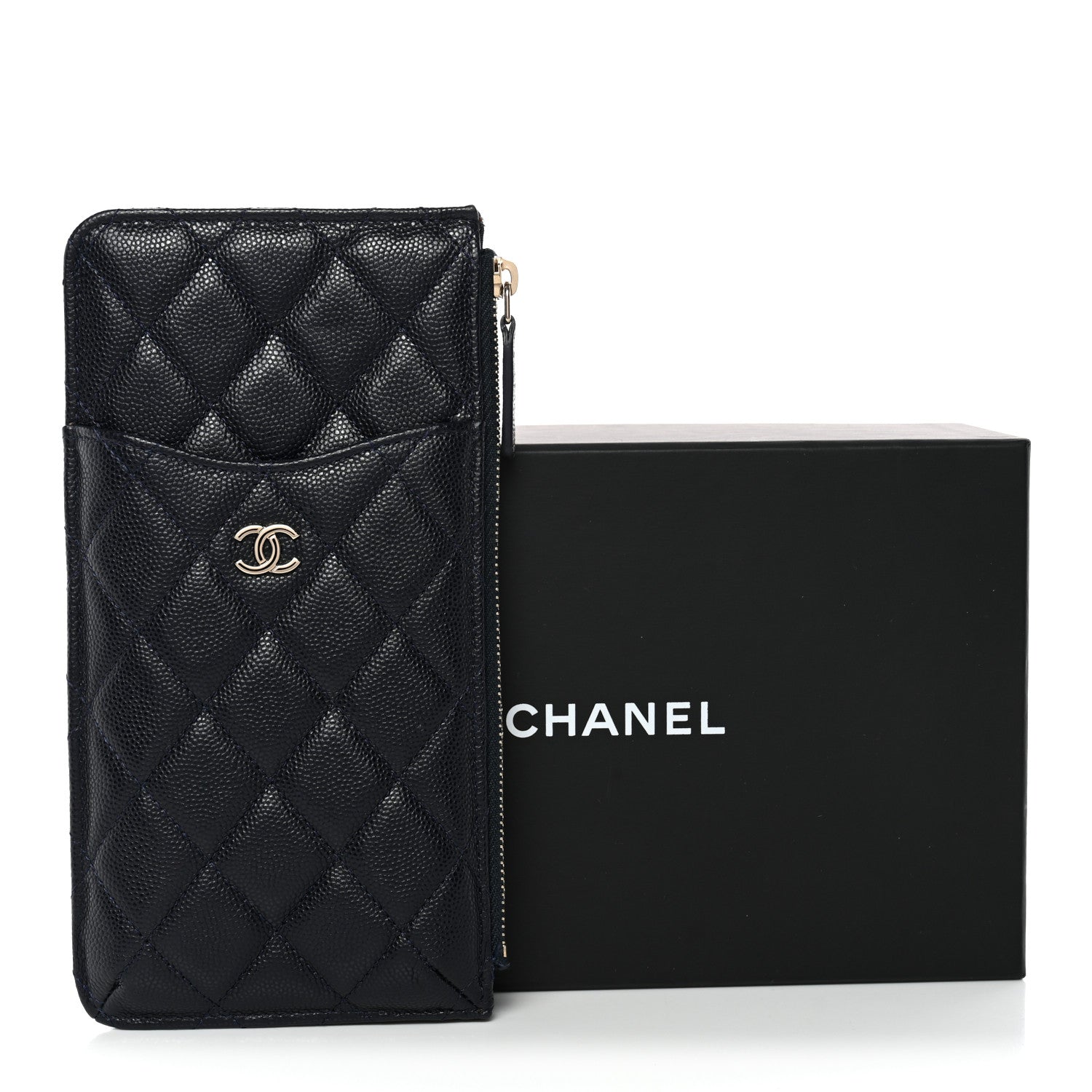 Caviar Quilted Classic Flat Wallet Pouch Navy
