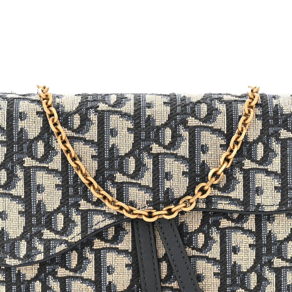 Christian Dior Oblique Saddle Chain Long Wallet Blue