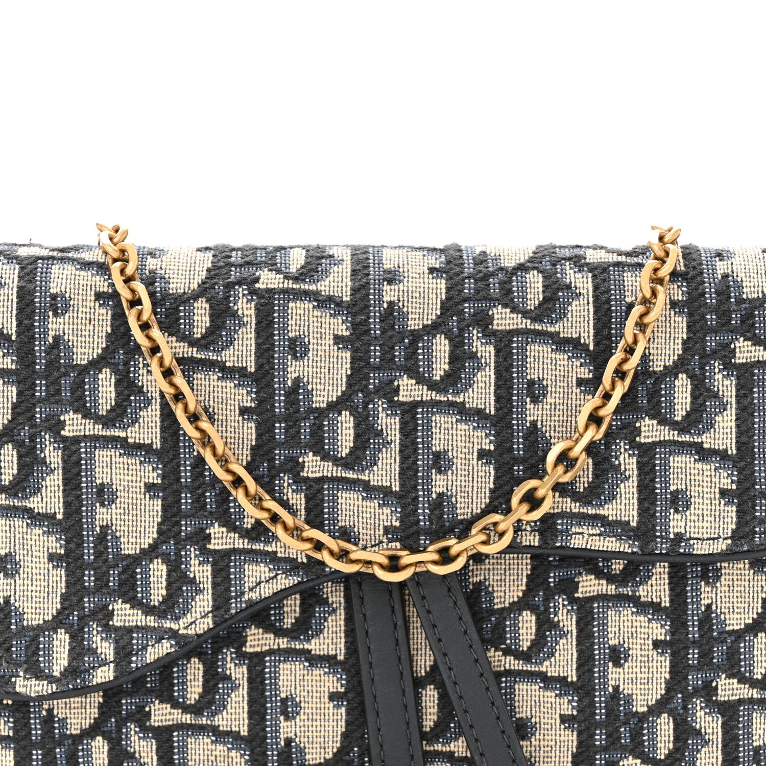 Christian Dior Oblique Saddle Chain Long Wallet Blue