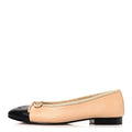 Lambskin Cap Toe CC Ballerina Flats 36 Beige Black