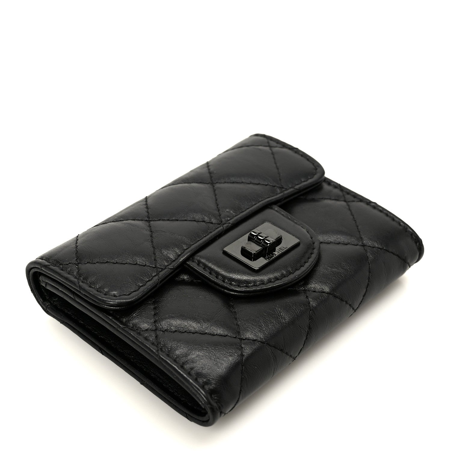 Aged Calfskin Quilted Reissue Flap Card Holder Wallet So Black