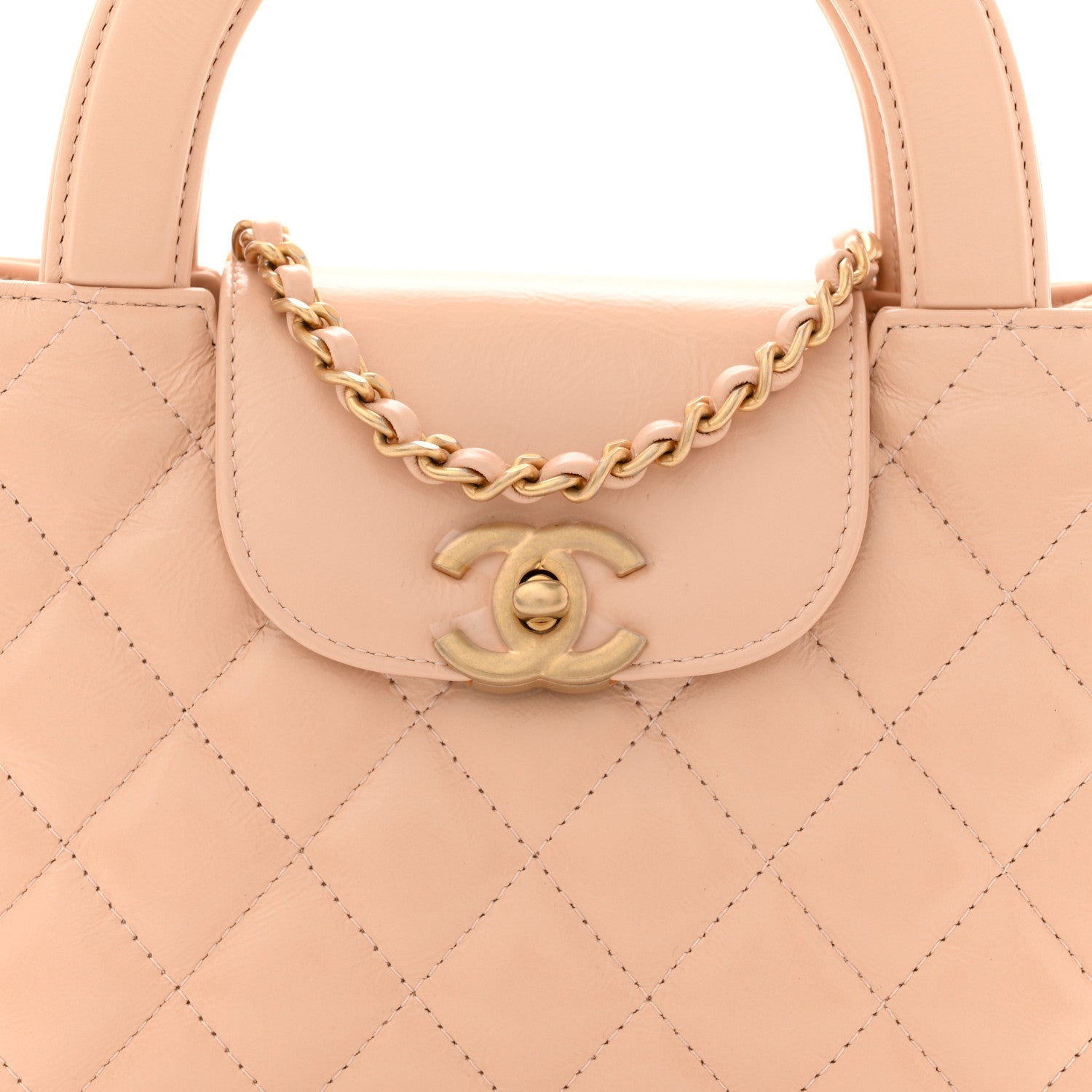 Chanel Shiny Aged Calfskin Quilted Nano Kelly Shopper Beige
