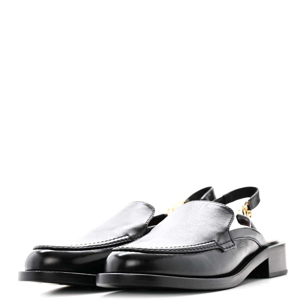 Glazed Calfskin CC Slingback Flats 38.5 Black