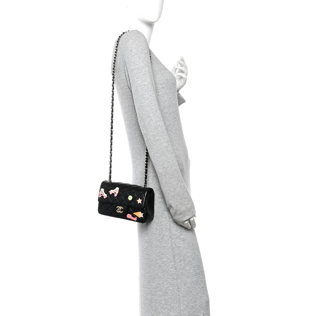 Chanel Lambskin Quilted Hollywood Charms Mini Rectangular Flap Black