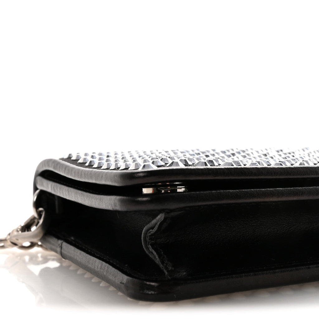 Prada Satin Crystal Metal Triangle Logo Mini Crossbody Bag Cristal