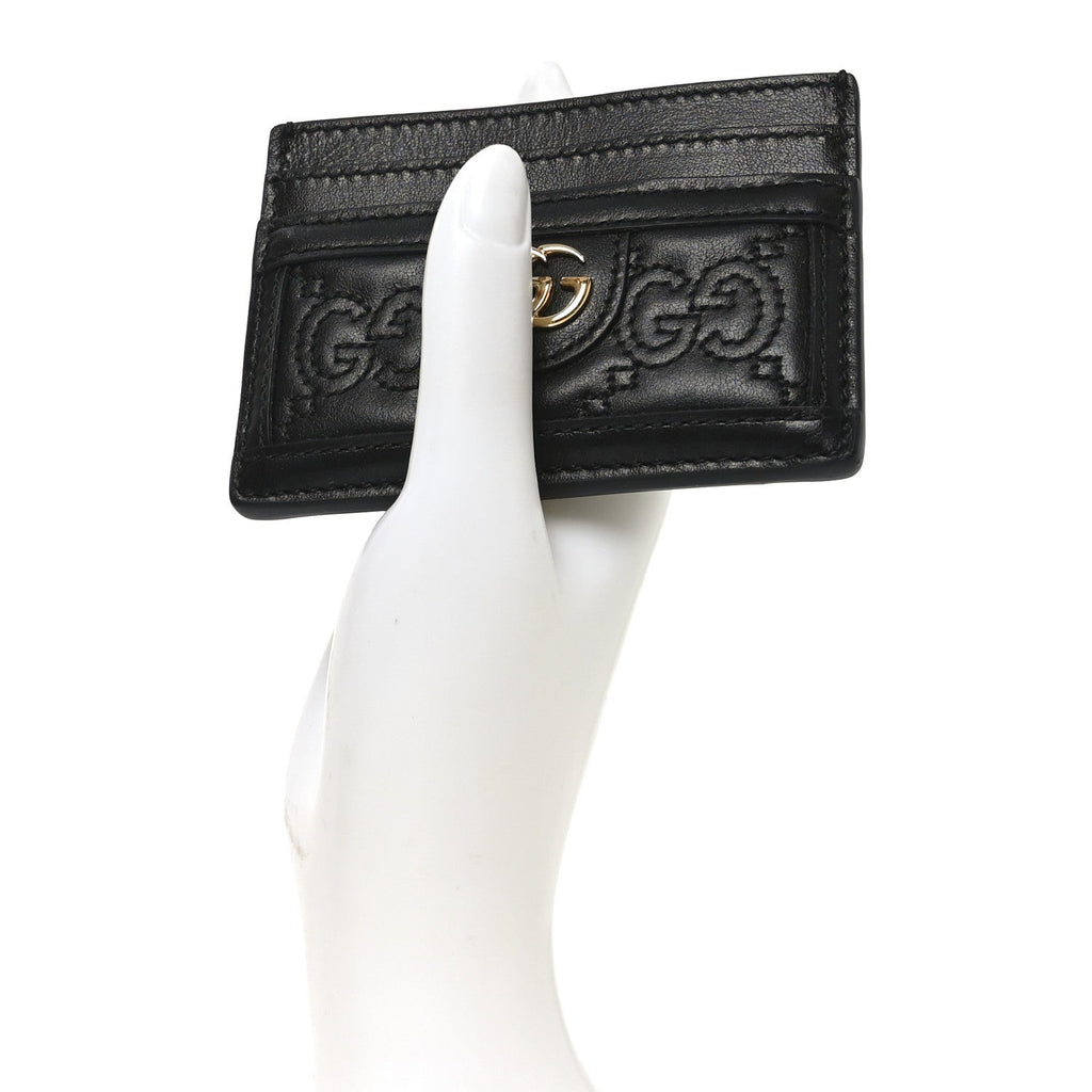Gucci Calfskin GG Matelasse Card Holder  Black