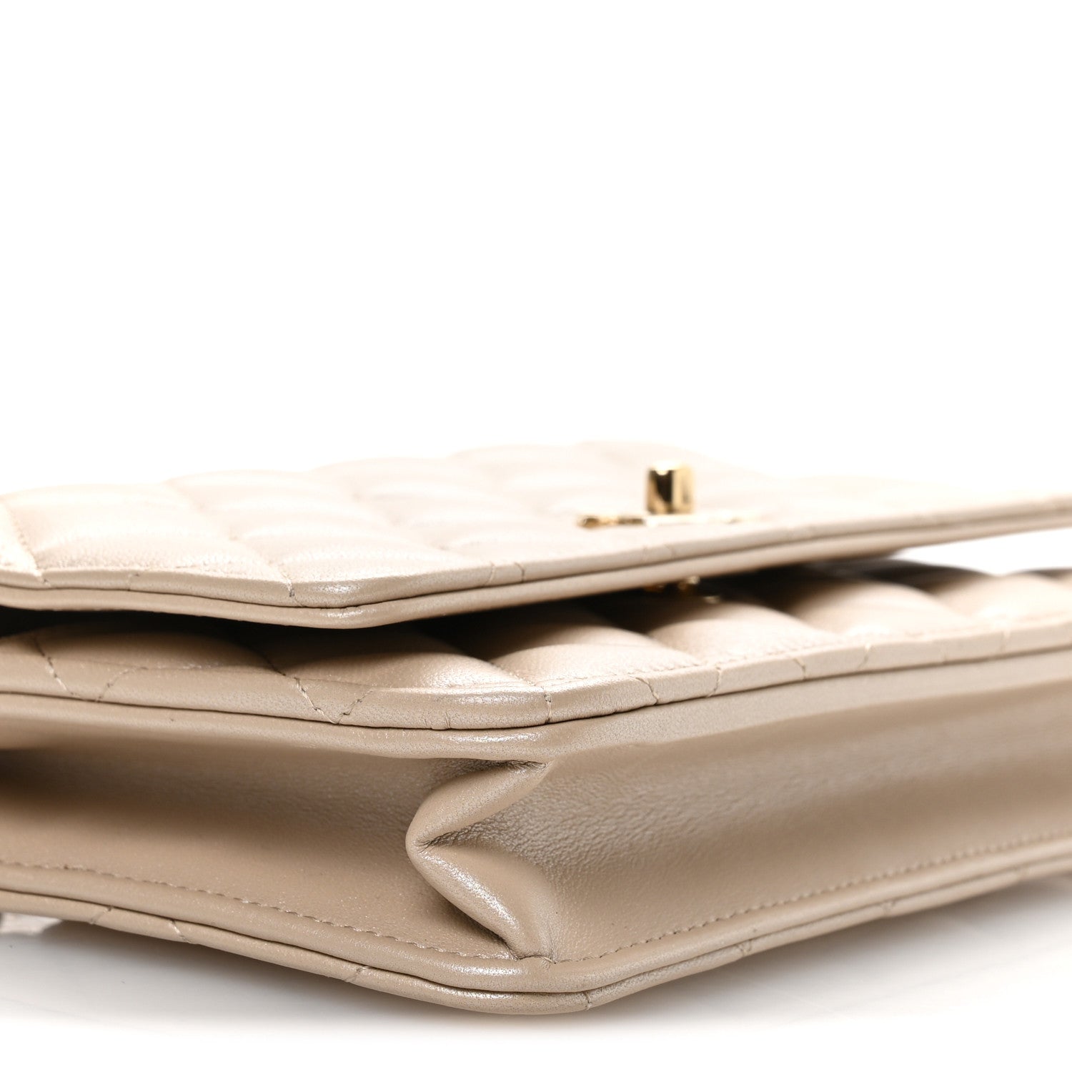 Chanel Pearly Lambskin Quilted Charms Wallet On Chain WOC Beige