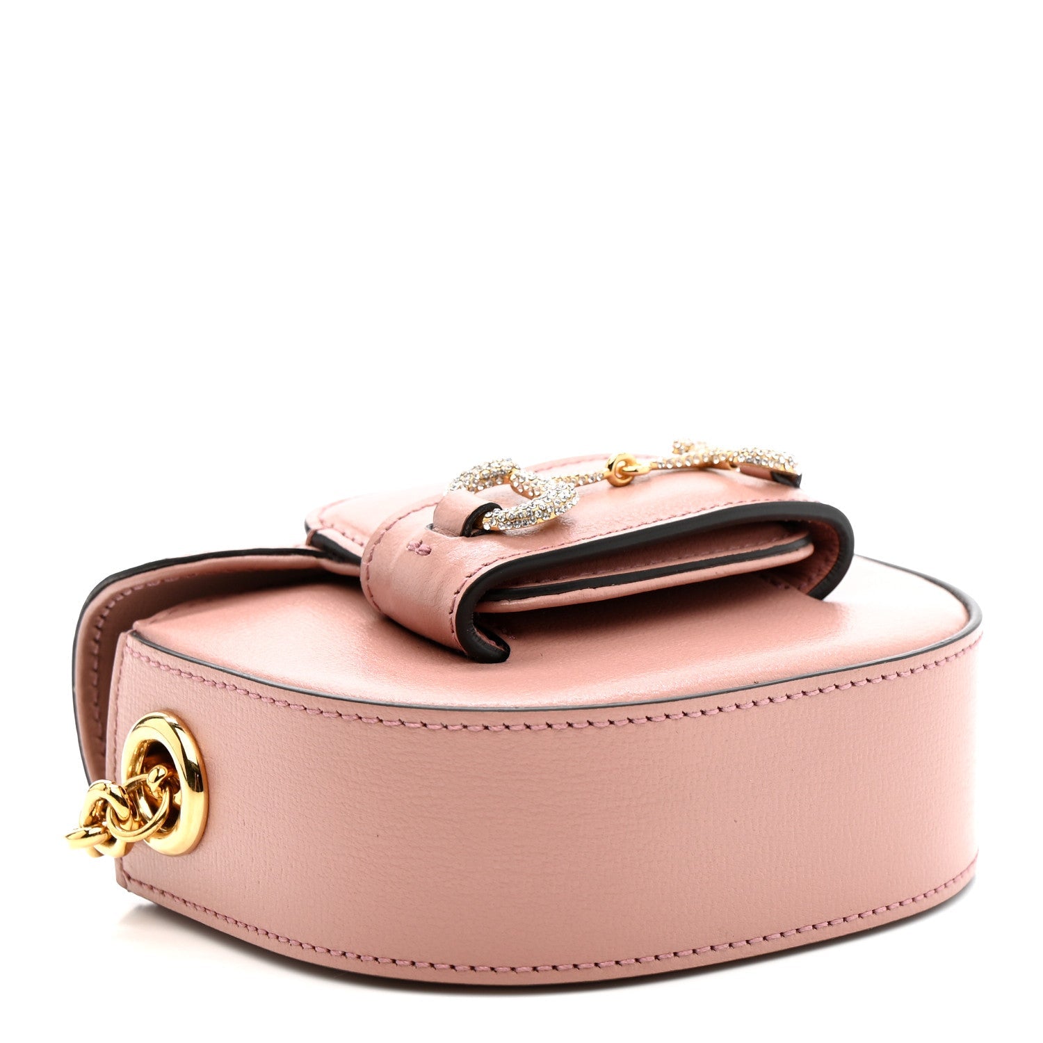 Gucci Azalea Calfskin Crystal GG Monogram Mini Horsebit 1955 Waist Bag Pink