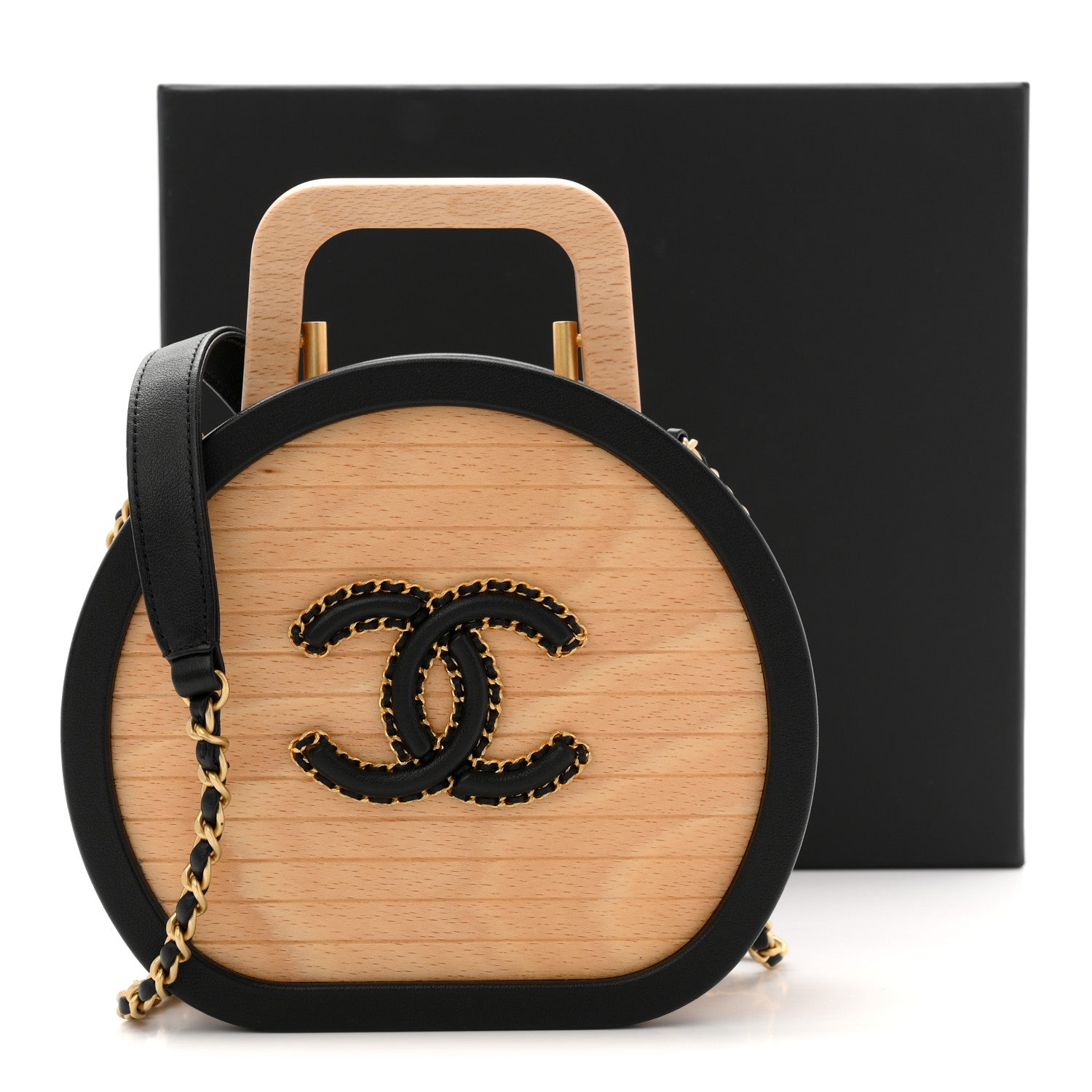 Chanel Beech Wood Lambskin Round CC Vanity Case Black