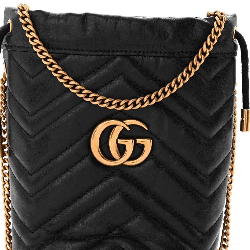 Gucci Calfskin Matelasse Mini GG Marmont 2.0 Bucket Bag Black