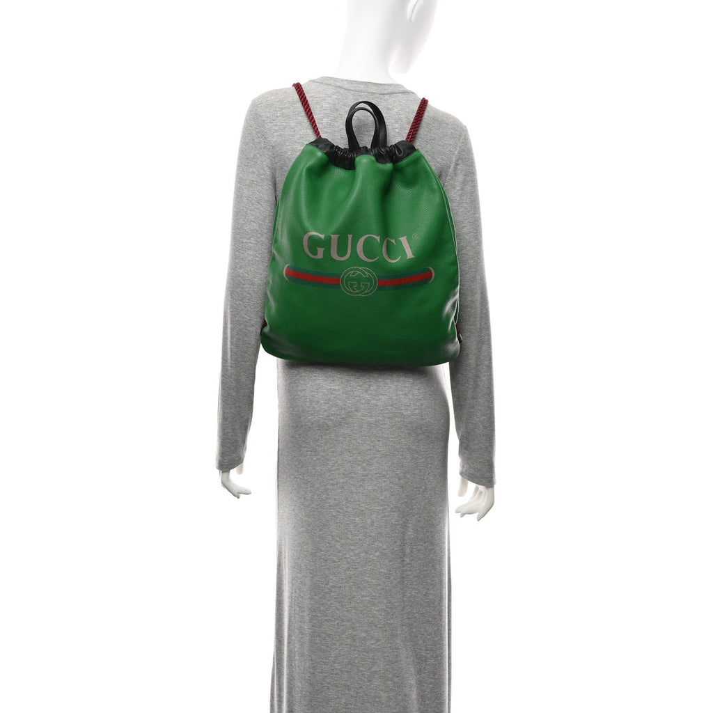 Gucci Calfskin Logo Drawstring Backpack Green