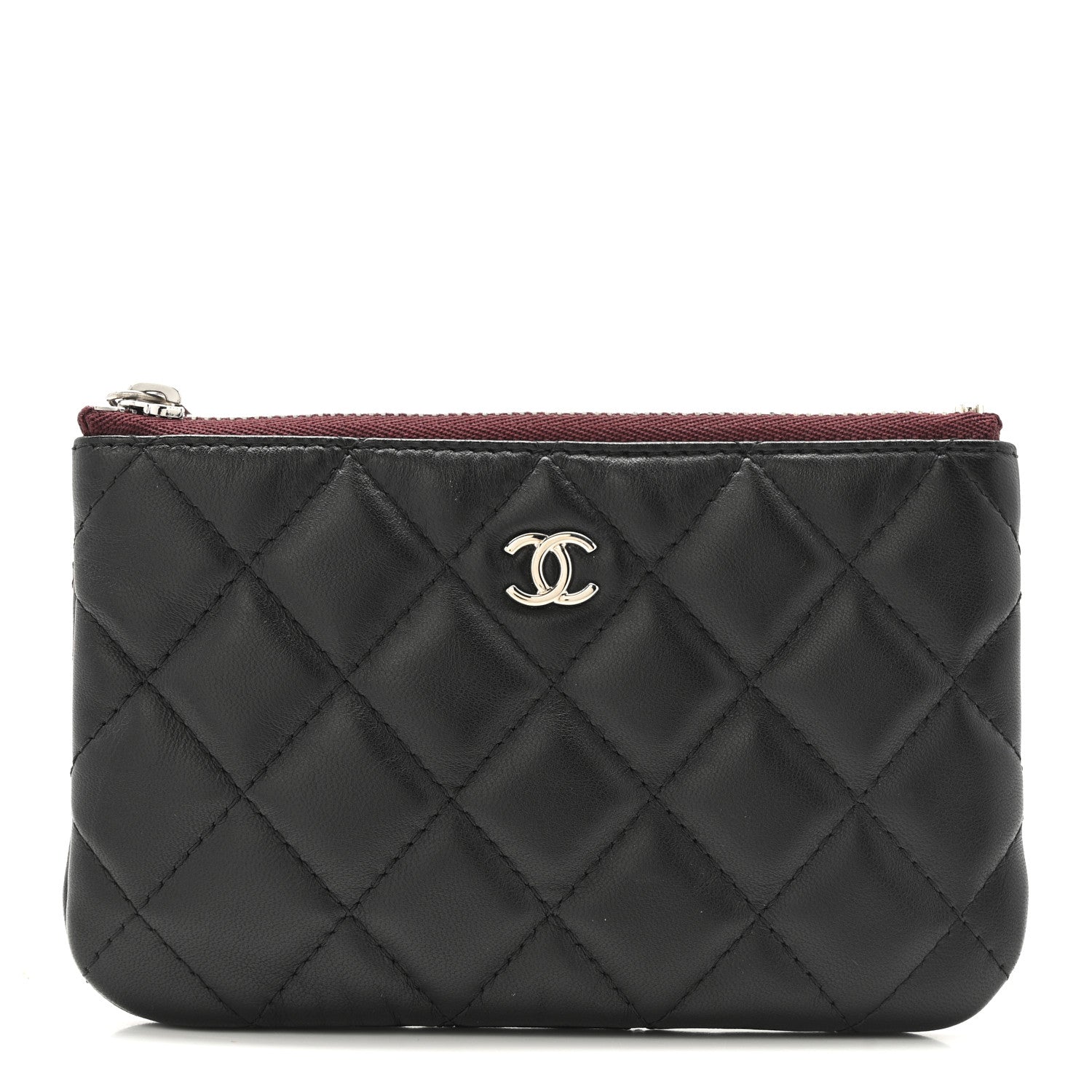 Lambskin Quilted Small Cosmetic Case Black