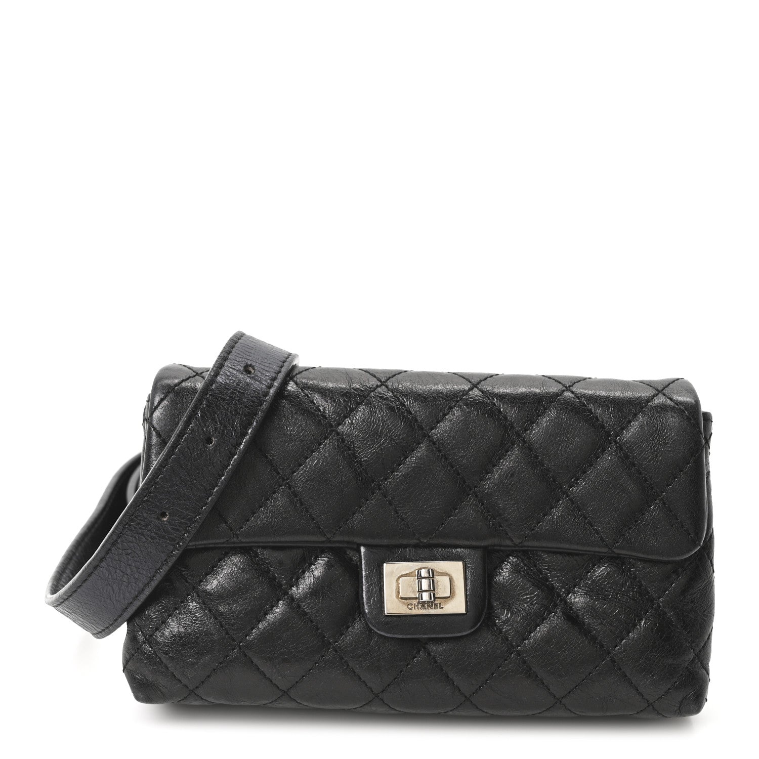 Chanel Glazed Calfskin Quilted 2.55 Reissue Flap Belt Bag Clutch 85 34 Black