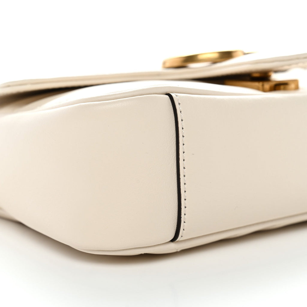 Gucci Calfskin Matelasse Mini GG Marmont Shoulder Bag White