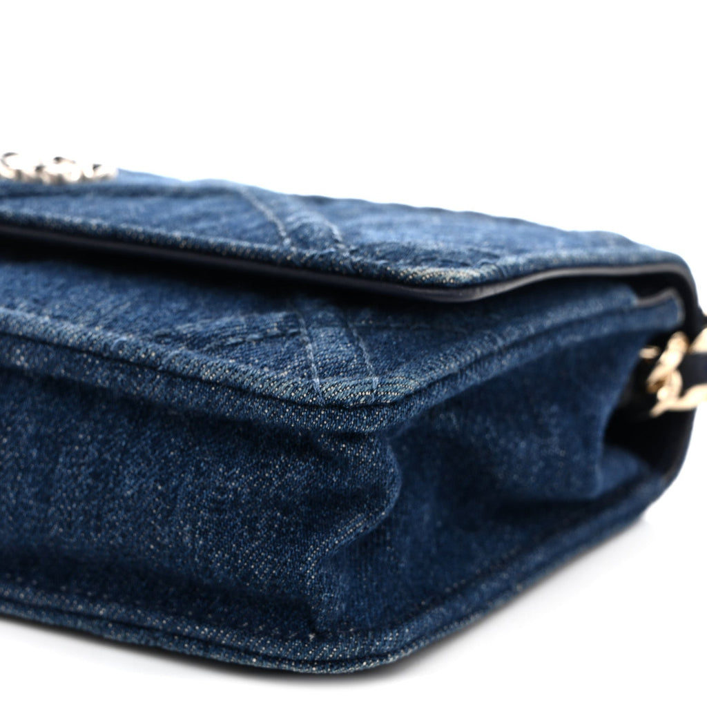 Chanel Denim Quilted Chanel 19 Wallet On Chain WOC Blue