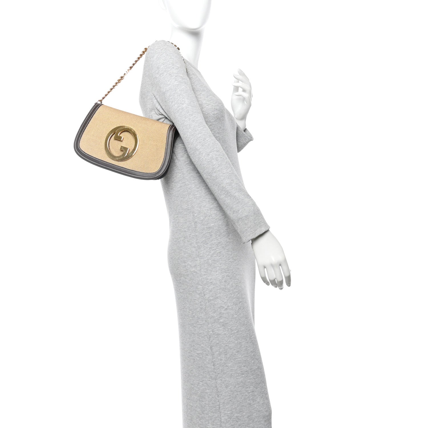 Gucci Canvas Dollar Calfskin Blondie Chain Shoulder Flap Bag Brown