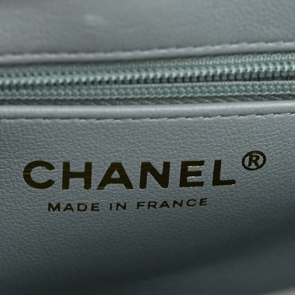 Chanel Shiny Aged Calfskin Quilted Nano Kelly Shopper Light Blue