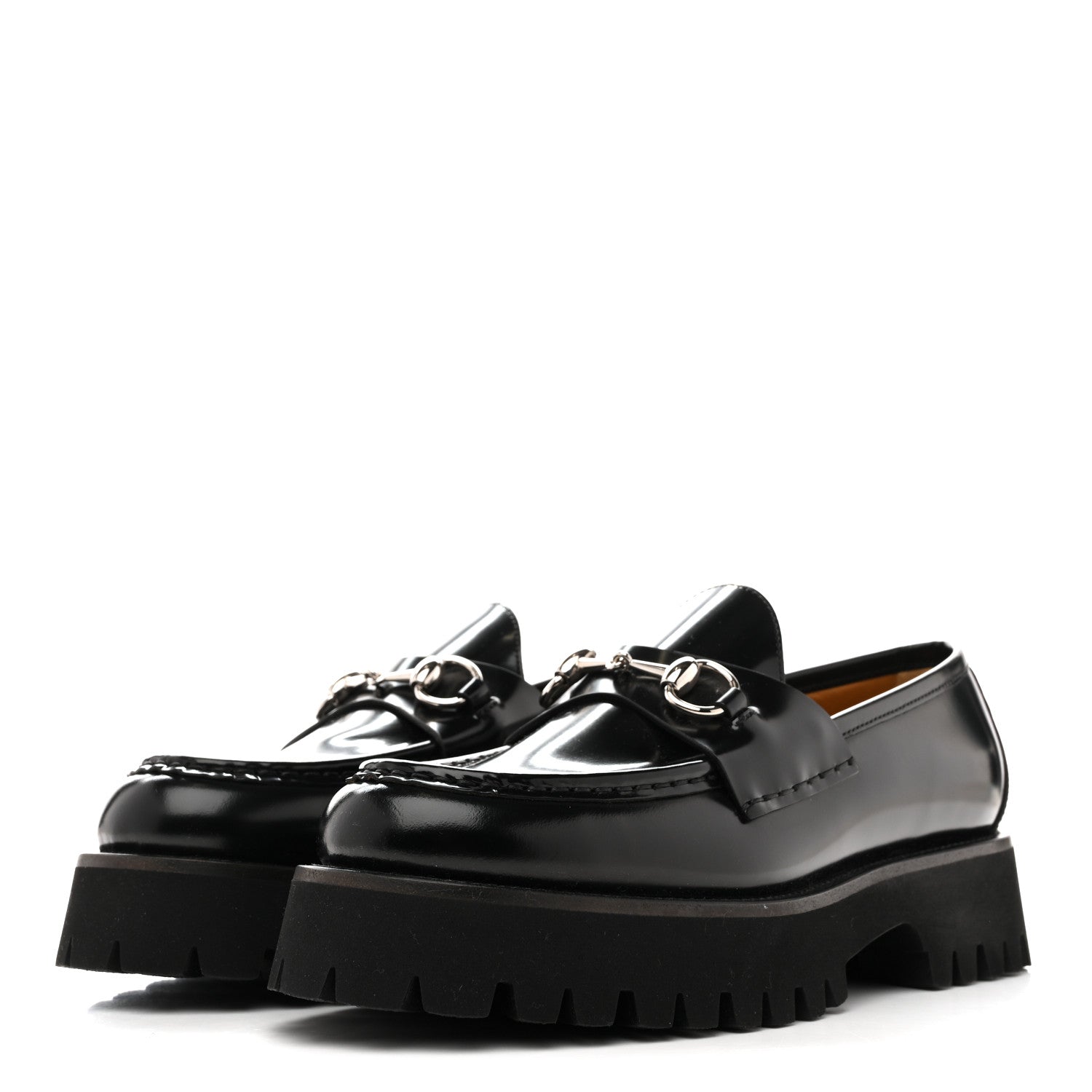 Gucci Cordovan Lux Womens Horsebit 45mm Platform Loafers 39.5 Black