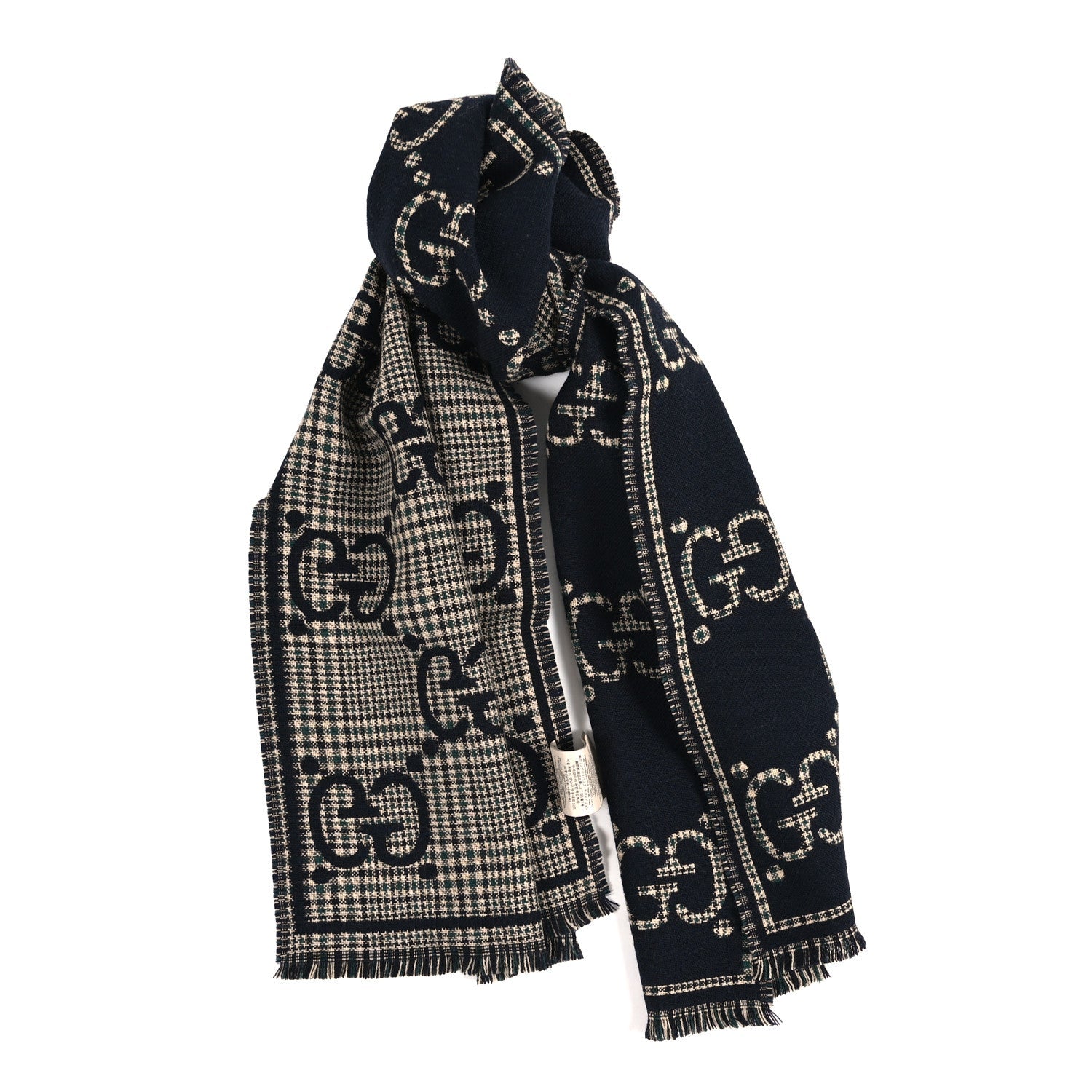 Gucci Wool Check GG Monogram Scarf Black Multicolor