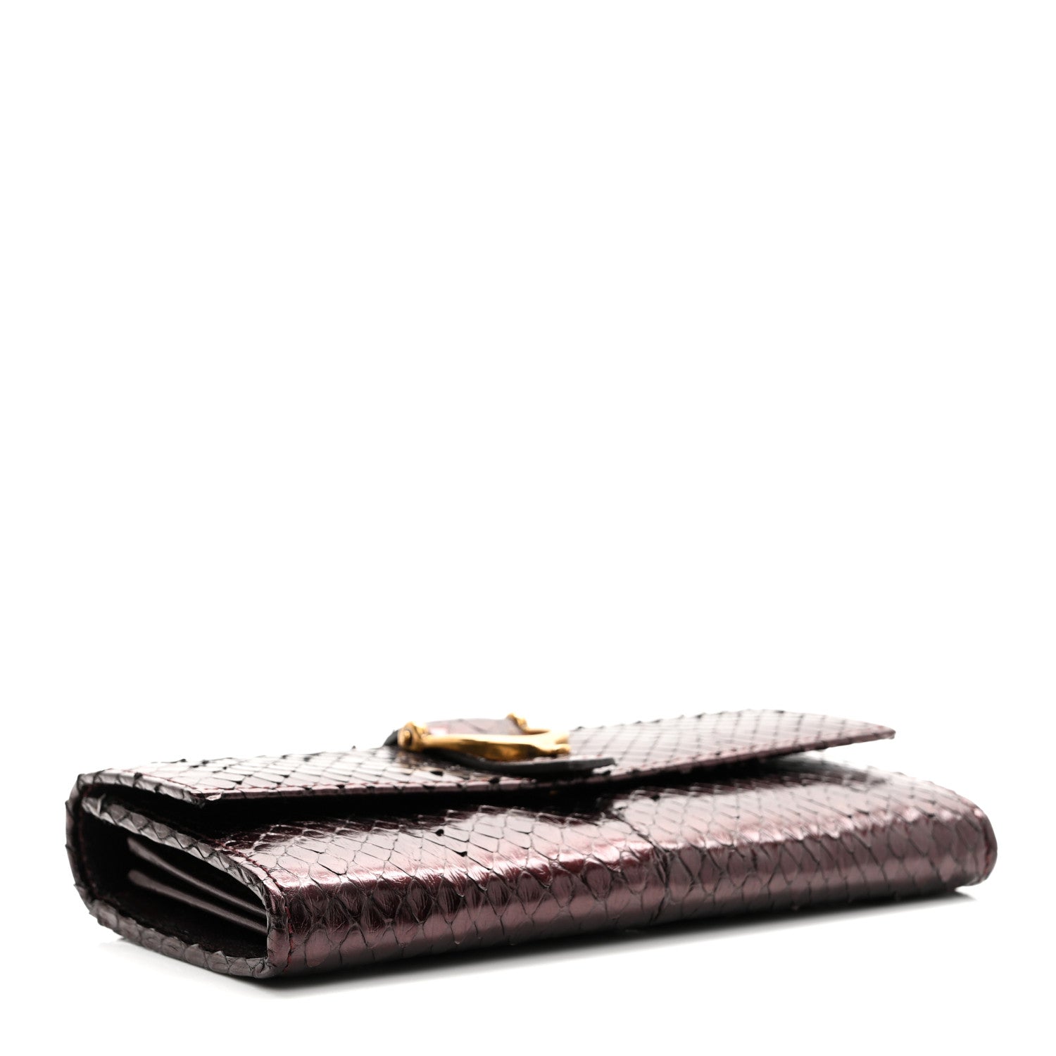 Gucci Metallic Snakeskin Soft Stirrup Wallet Brown