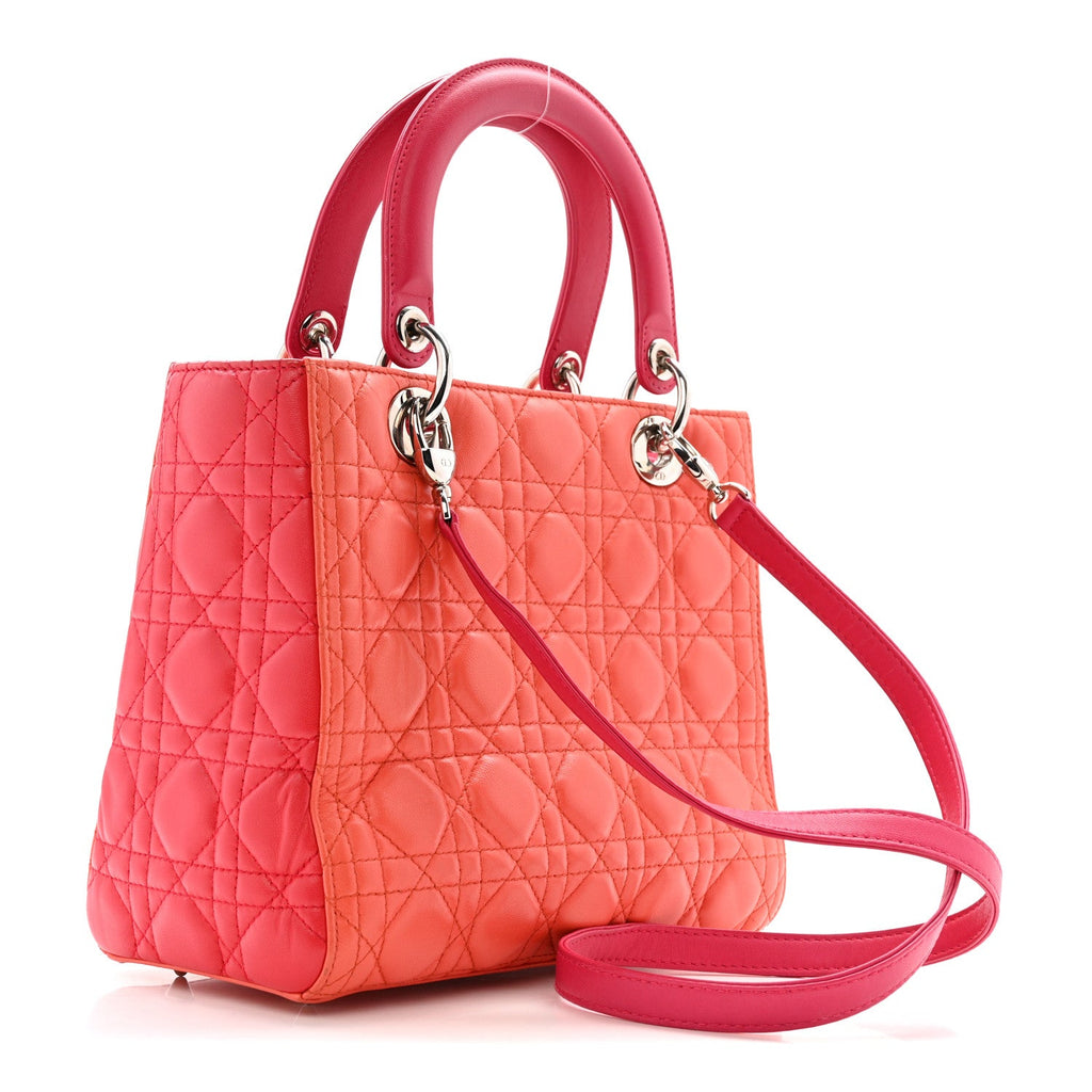 Christian Dior Lambskin Cannage Medium Bi-Color Lady Dior Orange Fuchsia