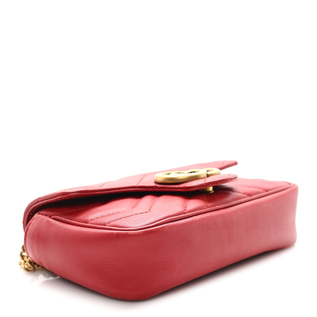 Gucci Calfskin Matelasse Super Mini GG Marmont Shoulder Bag Hibiscus Red
