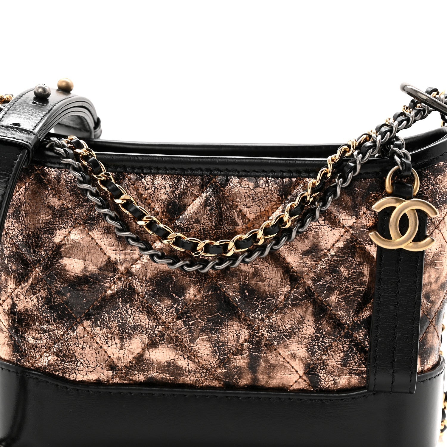 Chanel Metallic Crumpled Goatskin Quilted Small Gabrielle Hobo Black Rose Gold