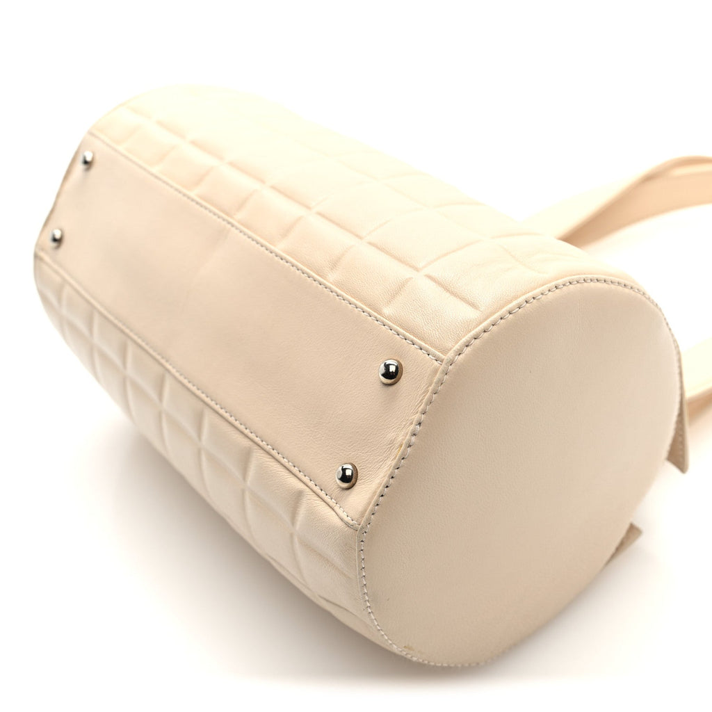 Chanel Lambskin Quilted CC Chocolate Bar Barrel Bag Beige