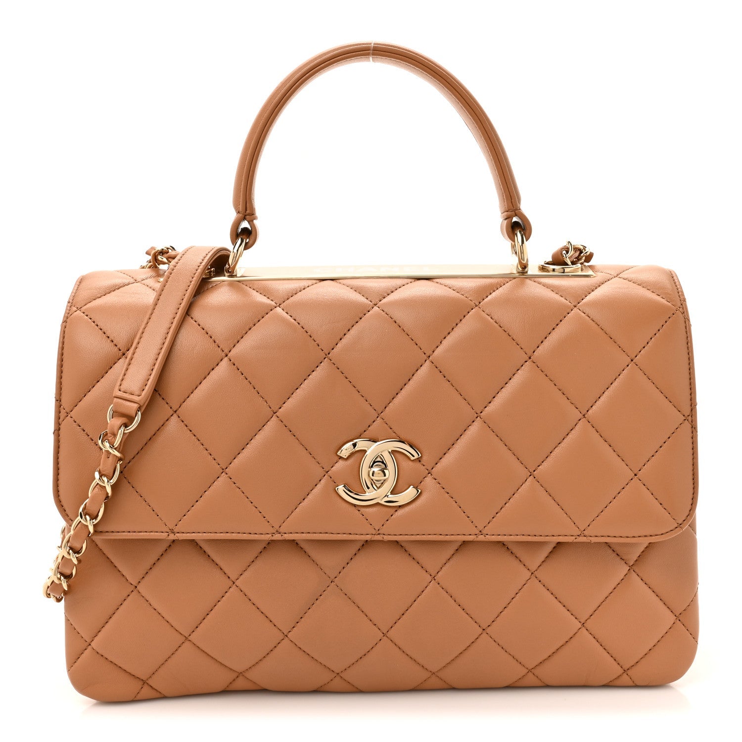 Chanel Lambskin Quilted Medium Trendy CC Flap Dual Handle Bag Camel