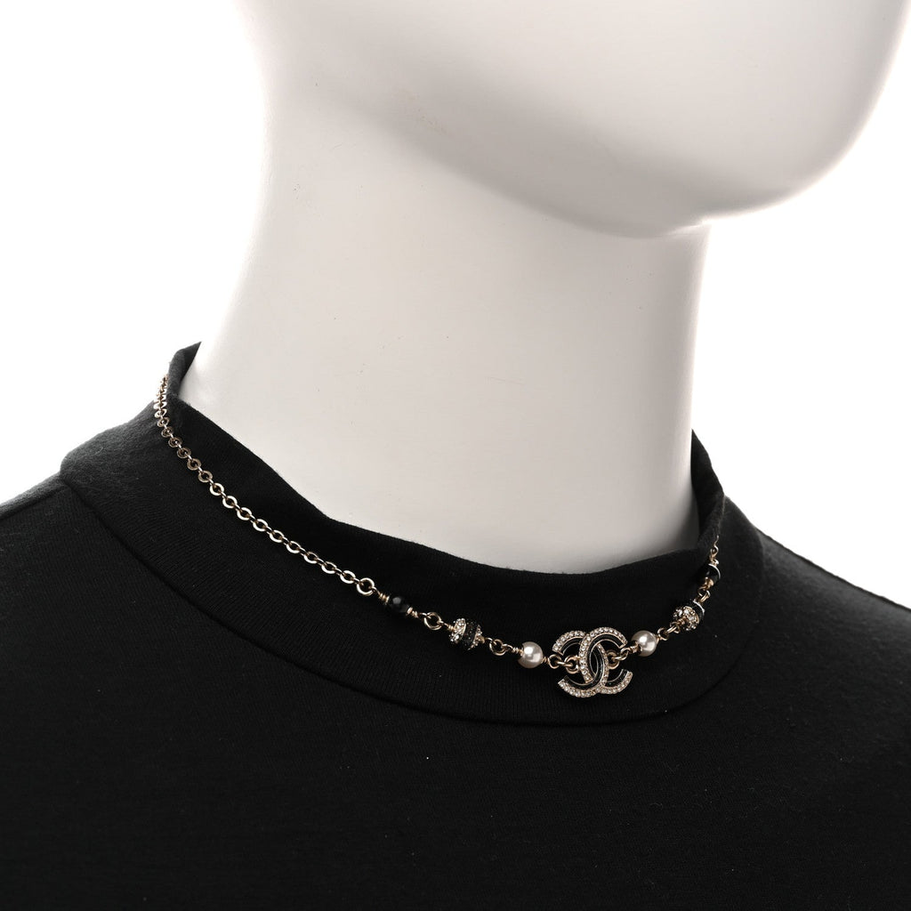 Glitter Enamel Crystal CC Beaded Choker Gold Black