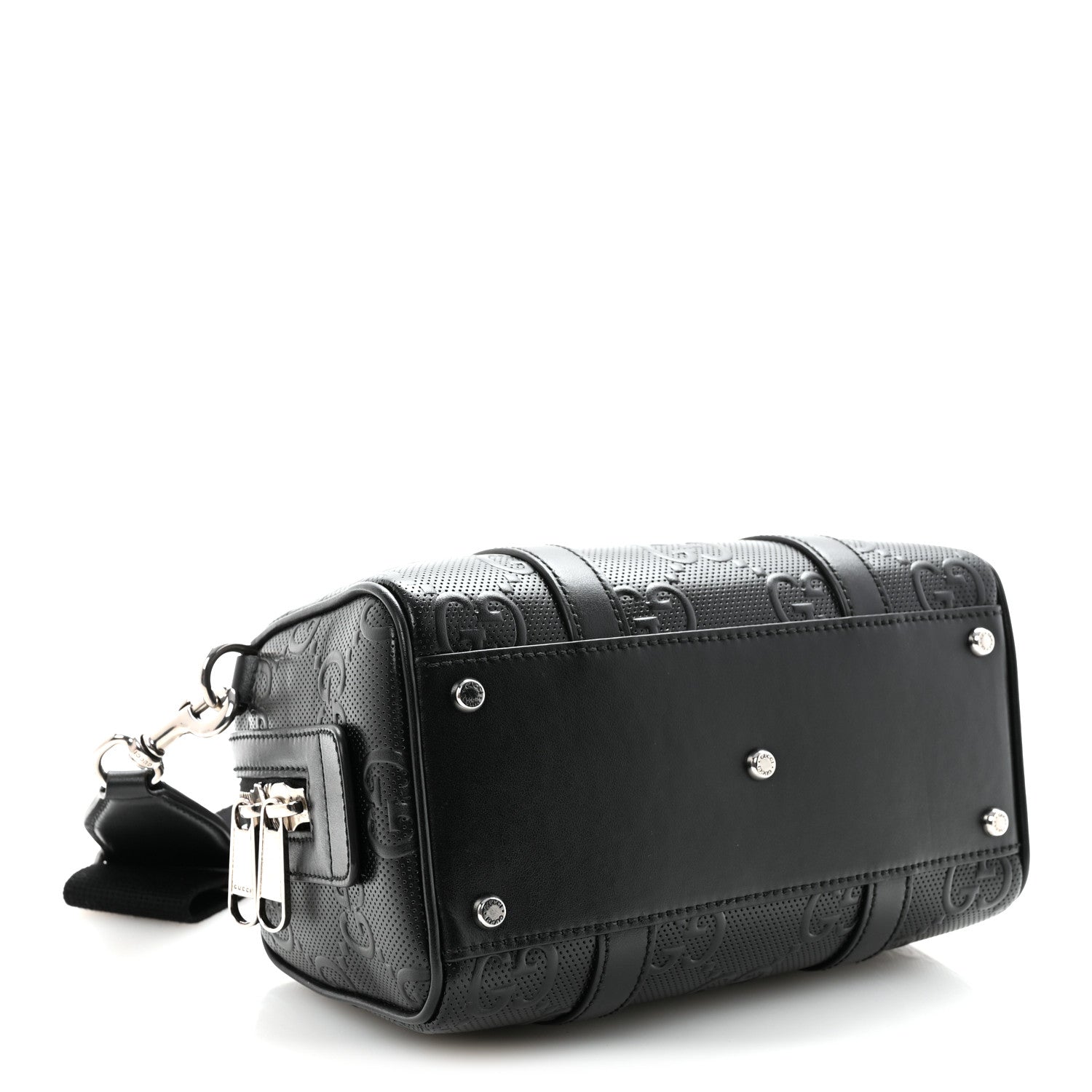 Gucci Calfskin GG Tennis Embossed Mini Duffle Bag Black