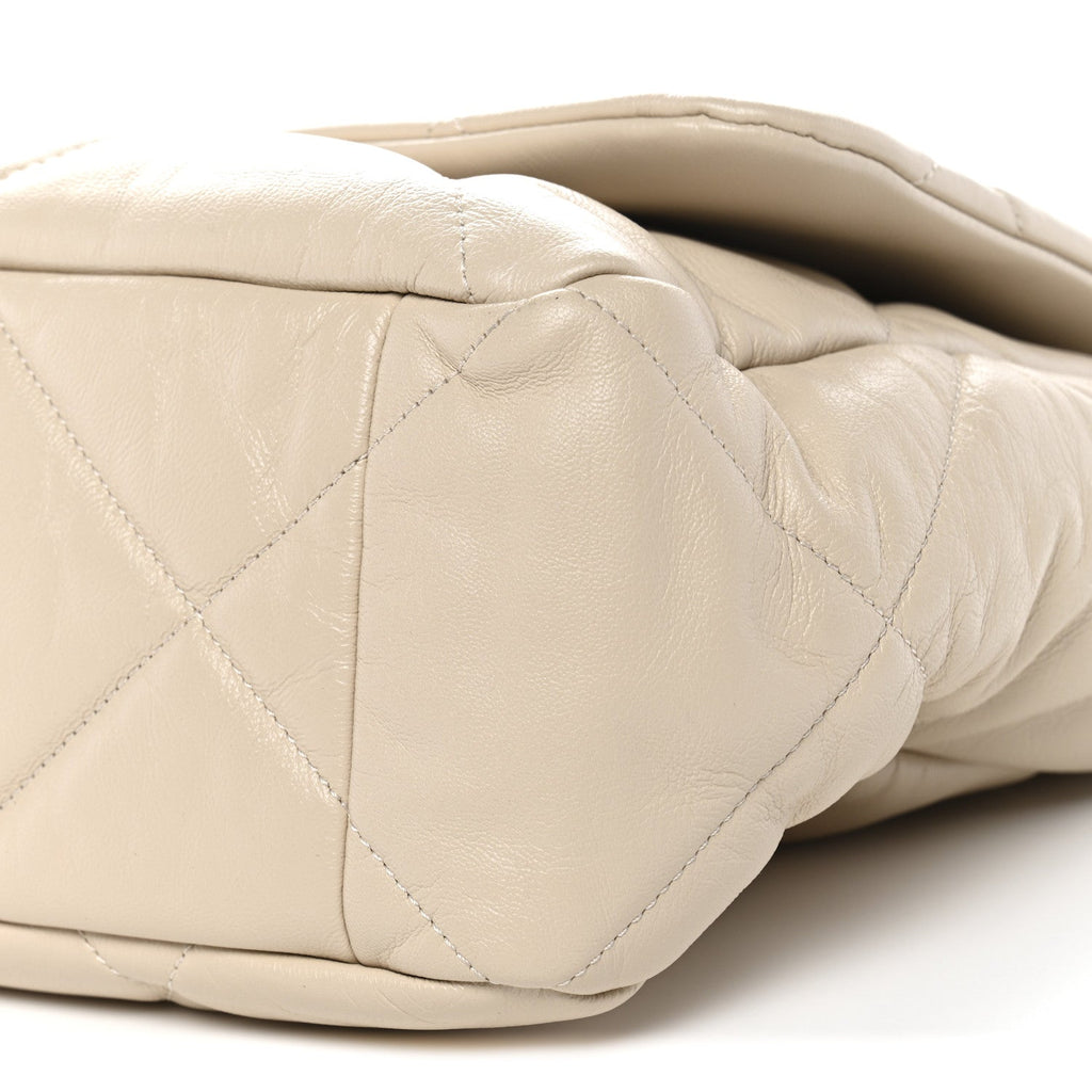 Chanel Goatskin Quilted Maxi Chanel 19 Flap Beige