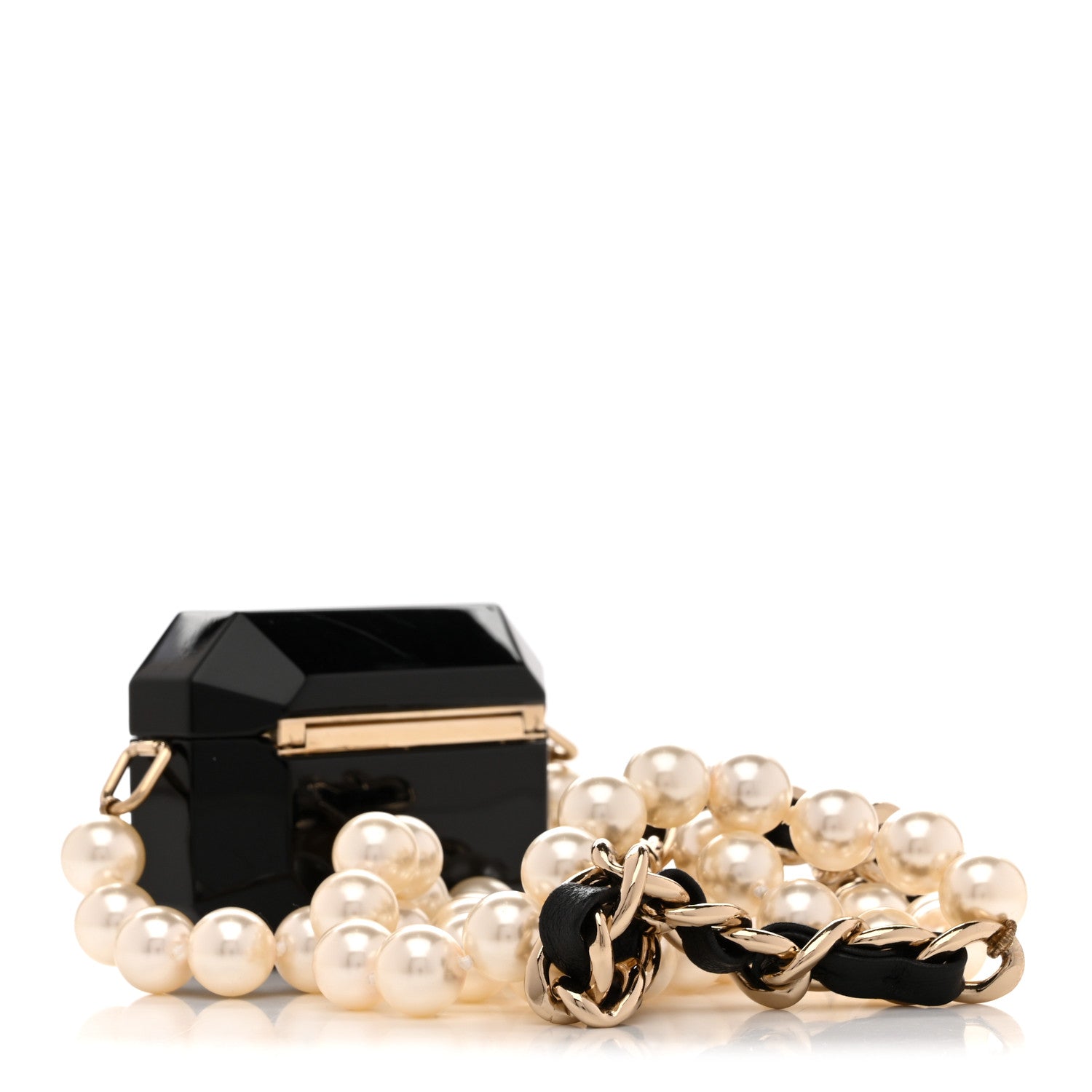 Resin Crystal Pearl Airpods Pro Holder Necklace Black Pearly White
