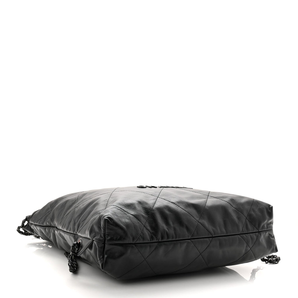 Chanel Shiny Calfskin Quilted Chanel 22 Backpack So Black