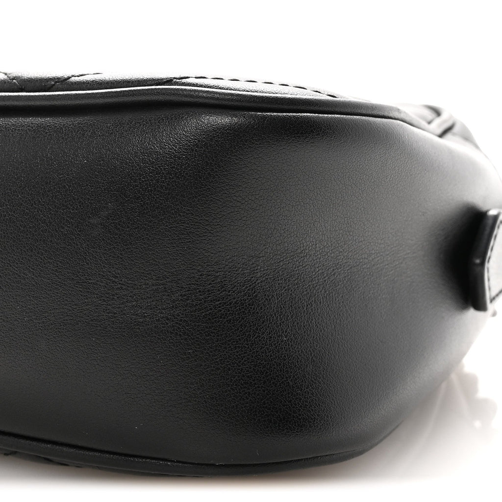 Gucci Calfskin Matelasse Monochrome Small GG Marmont Chain Shoulder Bag Black