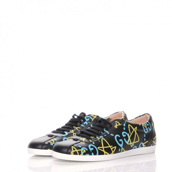 Gucci GucciGhost Print Black Leather Low Top Sneakers