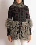 Chanel Fall 2010 Black, Grey and Red Tweed Jacket with Grey Faux Fur Sleeves and Trims and Black and Silver CC Logo Buttons Size FR 38 (UK 10)