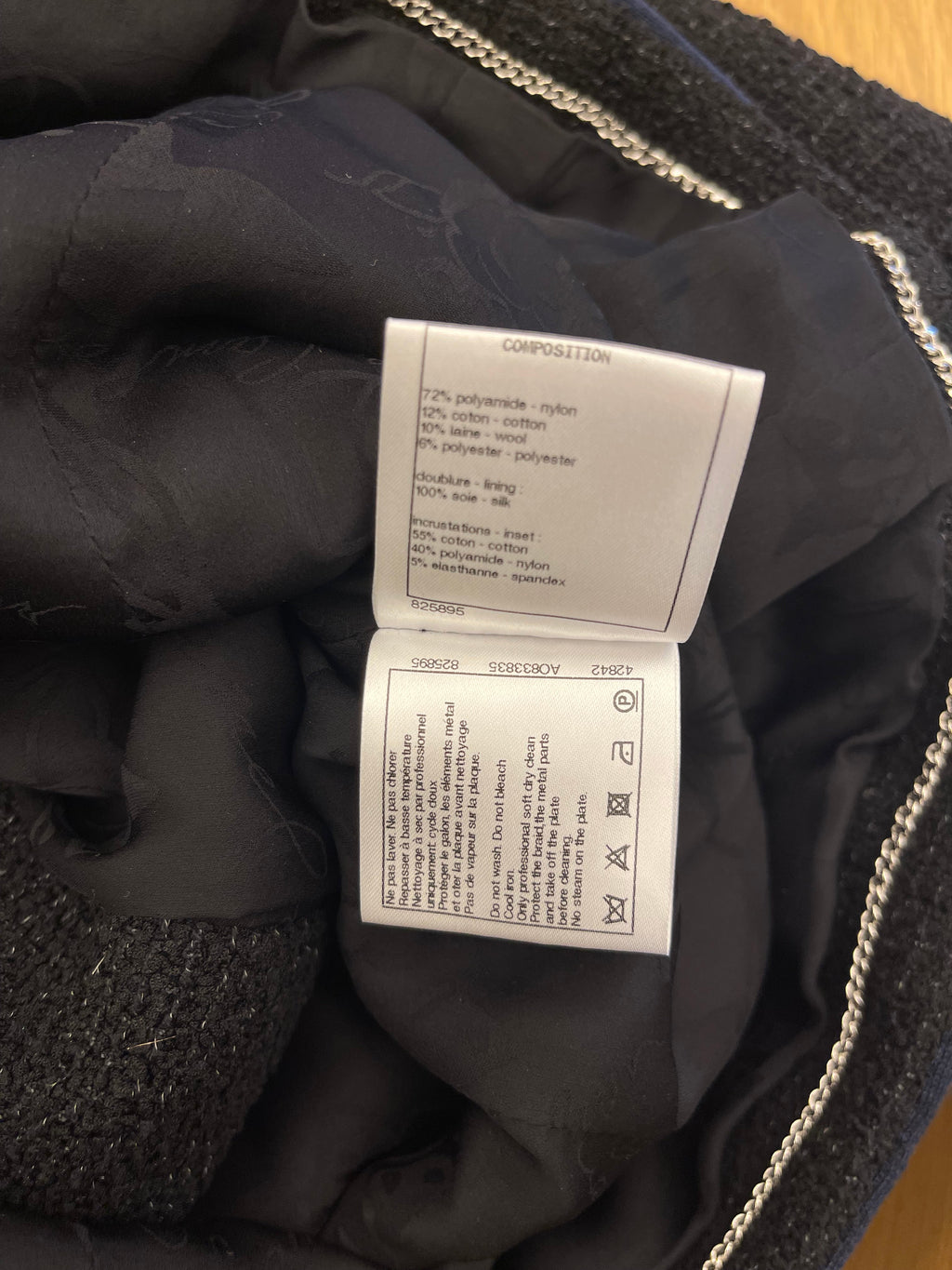Chanel Spring 2017 Runway Black Tweed Jacket with Velcro and Navy Details Size FR 42 (UK 14)