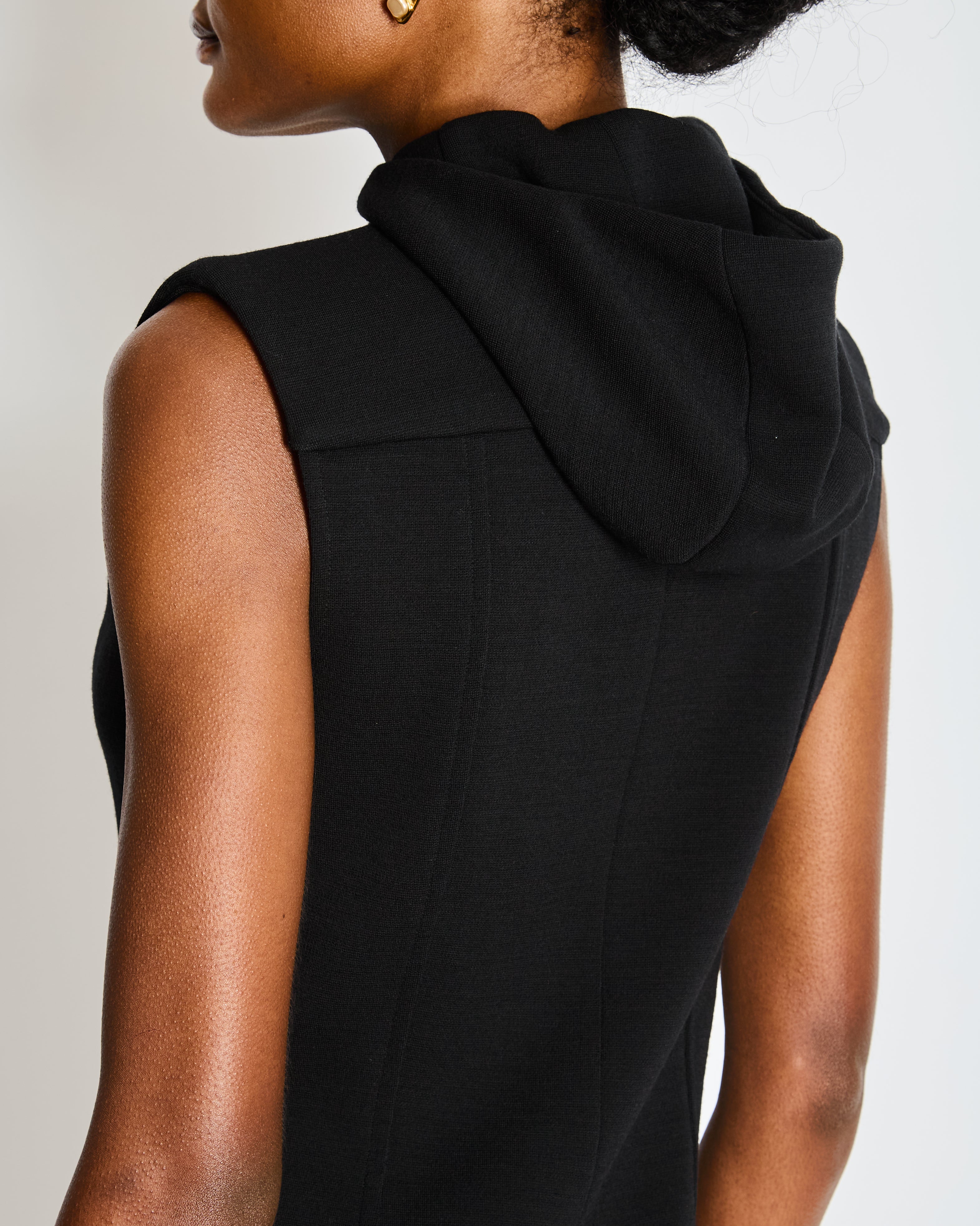Chanel Black Hooded Sleeveless Playsuit with Floral Buttons Size FR 38 (UK 10)