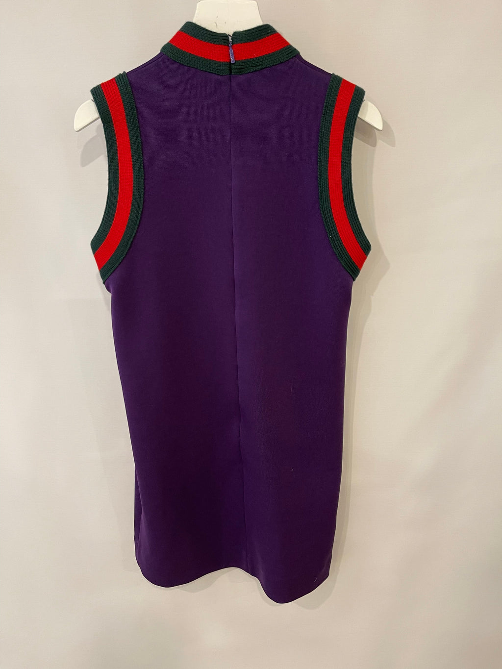 Gucci Purple Mini Sleeveless Dress with Green and Red Wool Trim Detail Size XS ( UK 6)