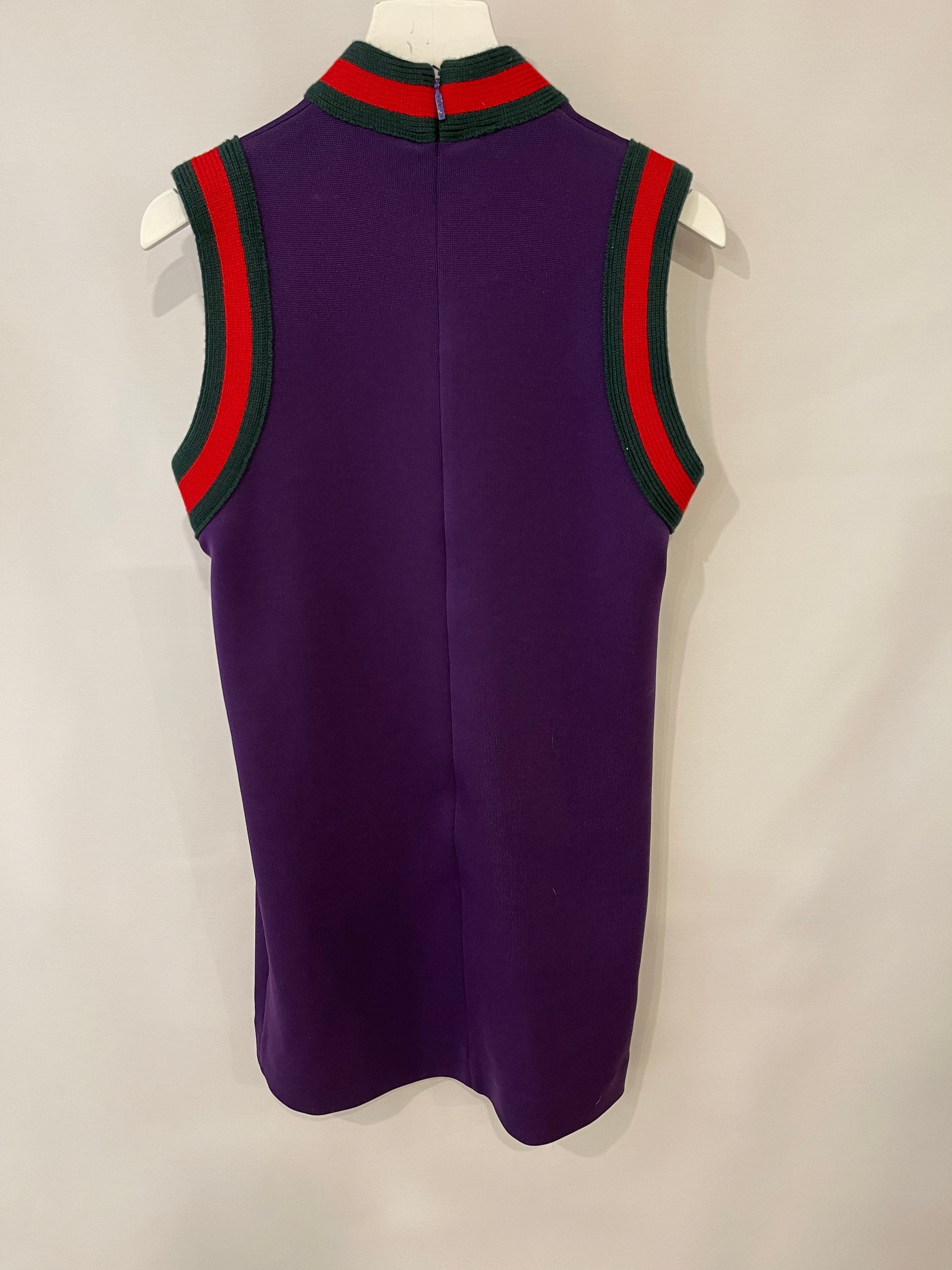 Gucci Purple Mini Sleeveless Dress with Green and Red Wool Trim Detail Size XS ( UK 6)
